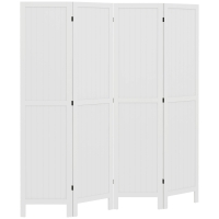 HOMCOM Paravan din lemn, separator de cameră, cloison interieur pliabil cu 4 panouri din lemn 160 x 170 cm alb