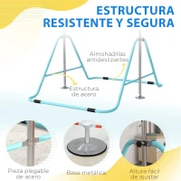 HOMCOM Barra de Gimnasia Artística Plegable Altura Ajustable Equipo de Gimnasia para Entrenamiento en Casa Azul Celeste(m-5)