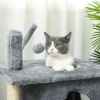 PawHut Árbol para gatos de 3 niveles torre para gatos 2 cuevas y superficie de descanso confortable, bola 43 x 33 x 80 cm gris oscuro(m-4)