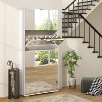 HOMCOM Móvel para Sapatos 2 em 1 Frentes Espelho 4 Portas Basculantes Prateleiras Ajustáveis Até 24 Pares 76x26x168 cm(m-2)