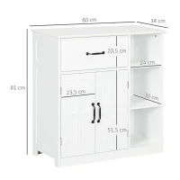 Kleankin Móvel Sala de Banho Armário Sala de Banho em Pé com Porta Dupla Gaveta Compartimentos Abertos 80x34x81cm Branco(m-3)