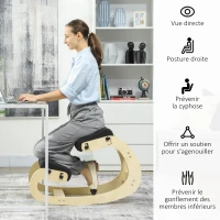 HOMCOM Siège assis genoux, siège ergonomique en bois avec fonction à bascule, chaise à genoux réglable pour bureau à domicile(m-6)