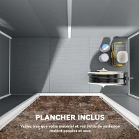 Outsunny Abri de jardin extérieur 2,4 x 1,3 m, en résine avec plancher, fenêtre, portes verrouillables et aérations, gris(m-6)