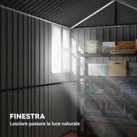 Outsunny Casetta da Giardino Porta Attrezzi in Acciaio Zincato e PP con Finestra, 259x172x222 cm, Grigia e Bianca(m-5)