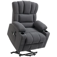 HOMCOM Fotoliu electric cu sistem de ridicare Power Lift, funcție de masaj și încălzire, conectori USB, suporturi pentru pahare, Gri închis(m-1)