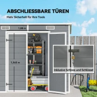 Outsunny 2,4 x 1,3 m Gartenschuppen, Kunststoff-Gartenhaus mit Boden, Fenster, verschließbare Türen, für Garten, Terrasse, Grau(m-8)