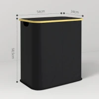 HOMCOM Cesto de Roupa Duplo Dobrável 80 L Cesto de Roupa Suja com Tampa Alças Ranhuradas Preto(m-3)