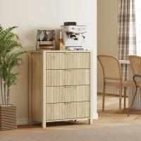 HOMCOM Kommode mit 4 gerillten Schubladen und goldenen Griffen, 70x38x93 cm, Naturholz(m-4)