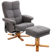 HOMCOM Poltrona Relaxante Giratória Cadeira Massagem Elétrica Apoio para os Pés Deitar Controle Remoto Madeira Poliéster Cinza Escuro(m-6)