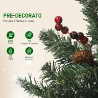HOMCOM Albero di Natale Illuminato con 300 Luci LED, 55 Pigne e 55 Grappoli di Bacche, Ø75x210 cm, Verde e Argento(m-6)