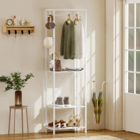 HOMCOM Cabide Cabide de Roupas com Barra de Suspensão 4 Ganchos Prateleiras 52x30x180 cm Branco(m-2)