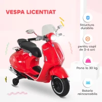 HOMCOM Motocicletă Electrică pentru Copii 3+ Ani, Motocicletă Jucărie din PP și Oțel cu 2 Roți Suplimentare, 108x49x75 cm, Roșie(m-4)