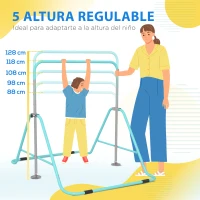 HOMCOM Barra de Gimnasia Artística Plegable Altura Ajustable Equipo de Gimnasia para Entrenamiento en Casa Azul Celeste(m-4)