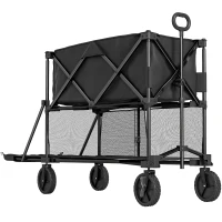 Outsunny Chariot de jardin pliable 350L chariot de transport à 2 étages charge max 200 kg avec roues tout terrain noir(m-12)