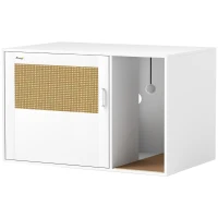 PawHut Casa de toaletă pentru pisici mobilier litieră pentru pisici saltea zgâriere ușă cu mâner stil boem 80 x 50 x 50 cm alb(m-7)