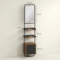 HOMCOM Raft baie depozitare cu mirror, raft de depozitare cu rafturi reglabile și dulap, 40x30x179cm, negru(m-3)