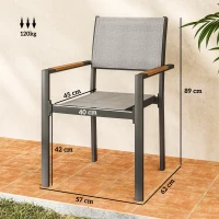 Outsunny Conjunto de 4 Cadeiras de Jardim Cadeiras de Jantar com Braços Efeito Madeira Estrutura em Alumínio Cinza Claro(m-3)