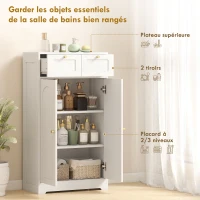 HOMCOM Meuble de salle de bain meuble de rangement avec 2 tiroirs double porte arquée étagères réglables 60x30x108cm blanc(m-4)