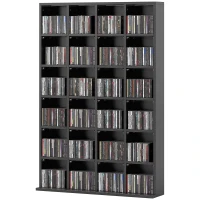 HOMCOM Mobilier de depozitare multimedia 480 CD/312 DVD - bibliotecă din lemn cu rafturi reglabile, 89 x 130,5 cm, negru(m-6)