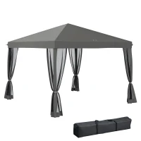 Outsunny Tenda POP-UP Pavilhão Dobrável de Estilo Colonial 3x3 m 4 Mosquiteiros+Saco de Transporte Cinza(m-6)