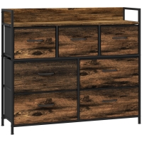HOMCOM Dulap de Depozitare, Comodă cu 7 Sertare din Material Textil, Design Industrial, Structură din Oțel, 98x29x85cm, Maro/Negru