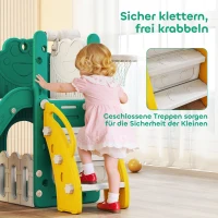 AIYAPLAY 5-in-1 Kinderrutschenset, Teleskop, Basketballkorb, Kunststoff, Gelb+Grün(m-7)