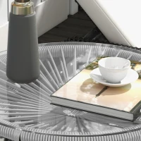 Outsunny Masă de cafea rotundă de grădină din răchită aspect rotin metal și blat sticlă securizată Ø 50 x 50 cm gri(m-4)