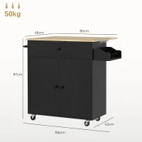 HOMCOM Insulă de Bucătărie cu Ala Rabatabilă 2 Uși Sertar Suport pentru Condimente Bară de Agățat Șervețel și Raft Reglabil 106x42x87 cm Negru și Stejar(m-3)