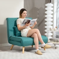HOMCOM Poltrona Cama Conversível 1 Lugar Sofá-Cama 4 em 1 com Encosto Ajustável em 5 Posições Travesseiro Incluído Verde(m-2)