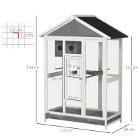 PawHut Grande cage oiseau volière à oiseaux intérieur exterieur, 4 perchoirs bac à litière coulissant 112 x 68 x 154 cm gris(m-3)