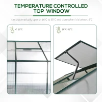 Outsunny Garden Walk-in Polycarbonate Greenhouse with Raised Garden Bed, Temperature Controlled Window, Aluminium Frame & Foundation, 6 x 8ft(m-6)