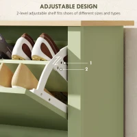 HOMCOM Slim Shoe Cabinet, Narrow Shoe Cupboard with 2 Flip Drawers, Adjustable Shelves for 12 Pairs of Shoes, Green(m-5)