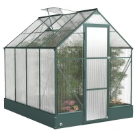 Outsunny Garden Walk-in Polycarbonate Greenhouse with Raised Garden Bed, Temperature Controlled Window, Aluminium Frame & Foundation, 6 x 8ft(m-1)