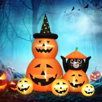 Outsunny Calabaza Inflable de Halloween con Gato de 6 Pies con Luces LED IP44 e Inflador para Fiestas 160x100x180 cm Naranja(m-7)