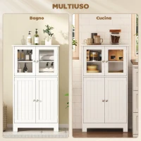 kleankin Mobiletto Bagno con due Armadietti, Ante in Vetro e Ripiano Regolabile, 60x30x108.5 cm, Bianco(m-4)