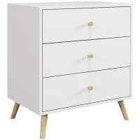 HOMCOM Comodă 3 sertare Design scandinav Mobilier de Depozitare Camera MDF Alb mânere picioare conice Lemn Masiv de pin(m-7)