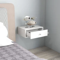 HOMCOM Set de 2 noptiere de perete - set de 2 noptiere - raft lateral și sertar - 55l x 30P x 15H cm MDF alb(m-5)