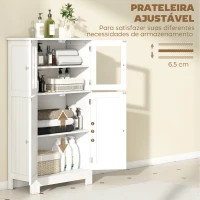 kleankin Armário Casa de Banho Móvel Auxiliar com Portas de Vidro Temperado e Prateleiras Ajustáveis 60x30x108,5cm Branco(m-5)