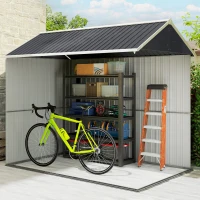 Outsunny Tuinhuis, metalen opbergschuur, dubbele deur, raam, 259x172x222 cm, grijs/wit(m-7)