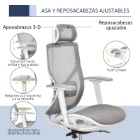 Vinsetto Cadeira de Escritório Giratória com Altura Ajustável Apoio para os Braços Apoio para a Cabeça e Suporte Lombar Reguláveis Encosto Alto 67x65x120-128cm Cinza(m-4)