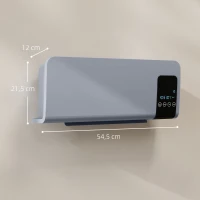 HOMCOM Elektrischer Heizlüfter Wandmontage 1000W/2000W Heizung mit LED-Display und Fernbedienung 54,5x12x21,5 cm Grau(m-3)