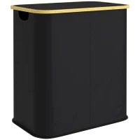 HOMCOM Cesto de Roupa Duplo Dobrável 80 L Cesto de Roupa Suja com Tampa Alças Ranhuradas Preto(m-1)