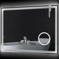Kleankin Espelho de Banheiro Retangular LED Função Anti-Embaçamento Brilho Ajustável Espelho de Aumento 80x60x3,8 cm Transparente(m-6)