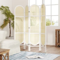 HOMCOM Paravent interior din lemn 4 panouri 170 x 160 cm pliabil și portabil, model țesut manual, alb(m-4)