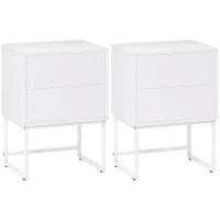 HOMCOM Set de 2 Noptiere Înguste cu 2 Sertare Deschidere la Presiune și Picioare din Oțel 40x30x55 cm Alb(m-1)