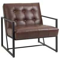HOMCOM Poltrona de Sala Poltrona Relax Assento Encosto Capitonê Estrutura Metal Preto Revestimento Sintético Marrom(m-1)