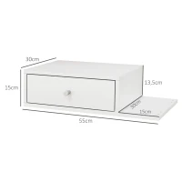 HOMCOM Set de 2 noptiere de perete - set de 2 noptiere - raft lateral și sertar - 55l x 30P x 15H cm MDF alb(m-3)