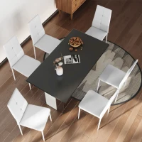 HOMCOM Conjunto de 6 Cadeiras de Sala de Jantar Estofadas em PU Cadeiras de Cozinha com Encosto Alto com Botões 41x50x97 cm Branco(m-10)