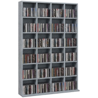 HOMCOM Mobilier de depozitare multimedia 480 CD-uri/312 DVD-uri - bibliotecă din lemn cu rafturi reglabile, 89 x 130,5 cm, gri