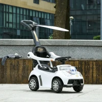 AIYAPLAY 2-in-1 Loopauto, Afneembaar Zonnedak, Lichtjes, Muziek, Toeter, Kunststof en Metaal, 96 x 39 x 90 cm, Wit/Zwart(m-10)